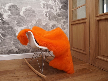 SHEEPSKIN Orange   Throw Genuine leather Sheep Skin  Decorative rug brown comfy, cozy, hair is very thick, shiny !