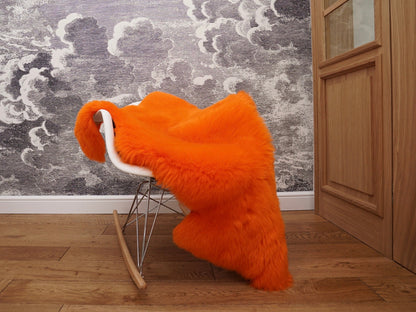 SHEEPSKIN Orange   Throw Genuine leather Sheep Skin  Decorative rug brown comfy, cozy, hair is very thick, shiny !