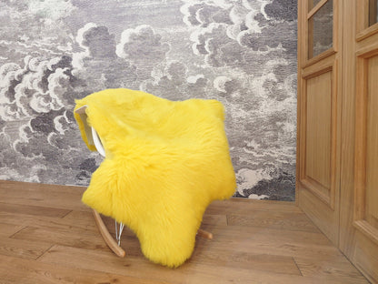 SHEEPSKIN Yellow Throw Genuine leather Sheep Skin Dyed Decorative rug  yellow comfy, cozy, hair is very thick, shiny !