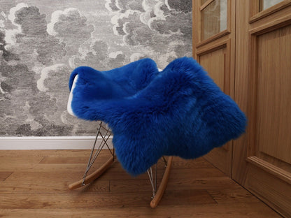 SHEEPSKIN navy Blue   Throw Genuine leather Sheep Skin  Decorative rug brown comfy, cozy, hair is very thick, shiny !