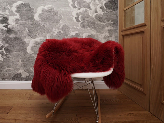 SHEEPSKIN Burgundy   Throw Genuine leather Sheep Skin  Decorative rug Burgundy comfy, cozy, hair is very thick, shiny !