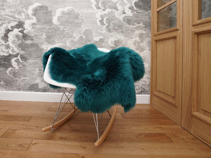 SHEEPSKIN Green Throw Genuine leather Sheep Skin Dyed Decorative rug  green comfy, cozy, hair is very thick, shiny !