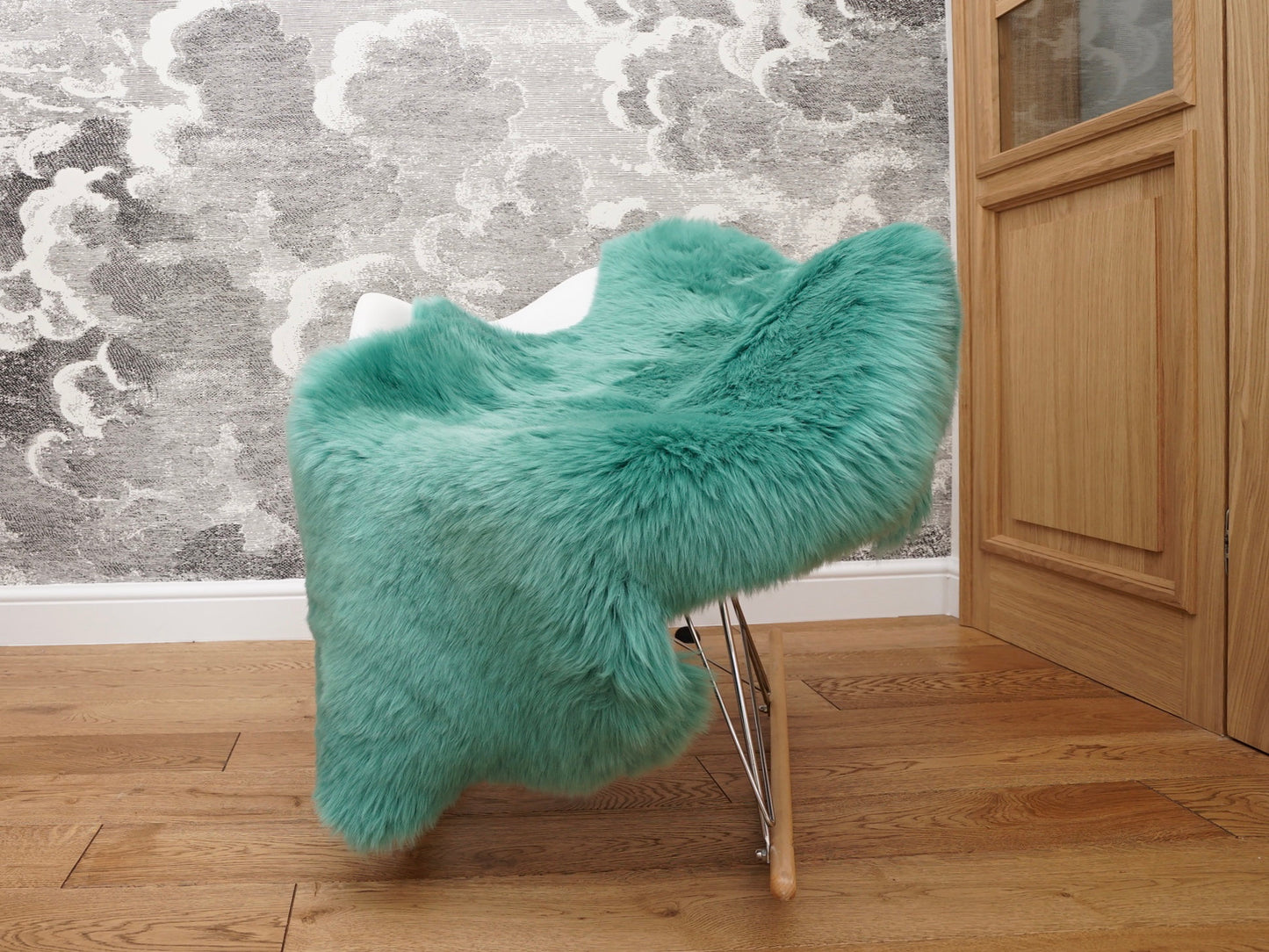 SHEEPSKIN green sea-blue Throw Genuine leather Sheep Skin Dyed Decorative rug  green comfy, cozy, hair is very thick, shiny !