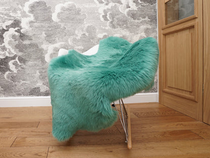 SHEEPSKIN green sea-blue Throw Genuine leather Sheep Skin Dyed Decorative rug  green comfy, cozy, hair is very thick, shiny !