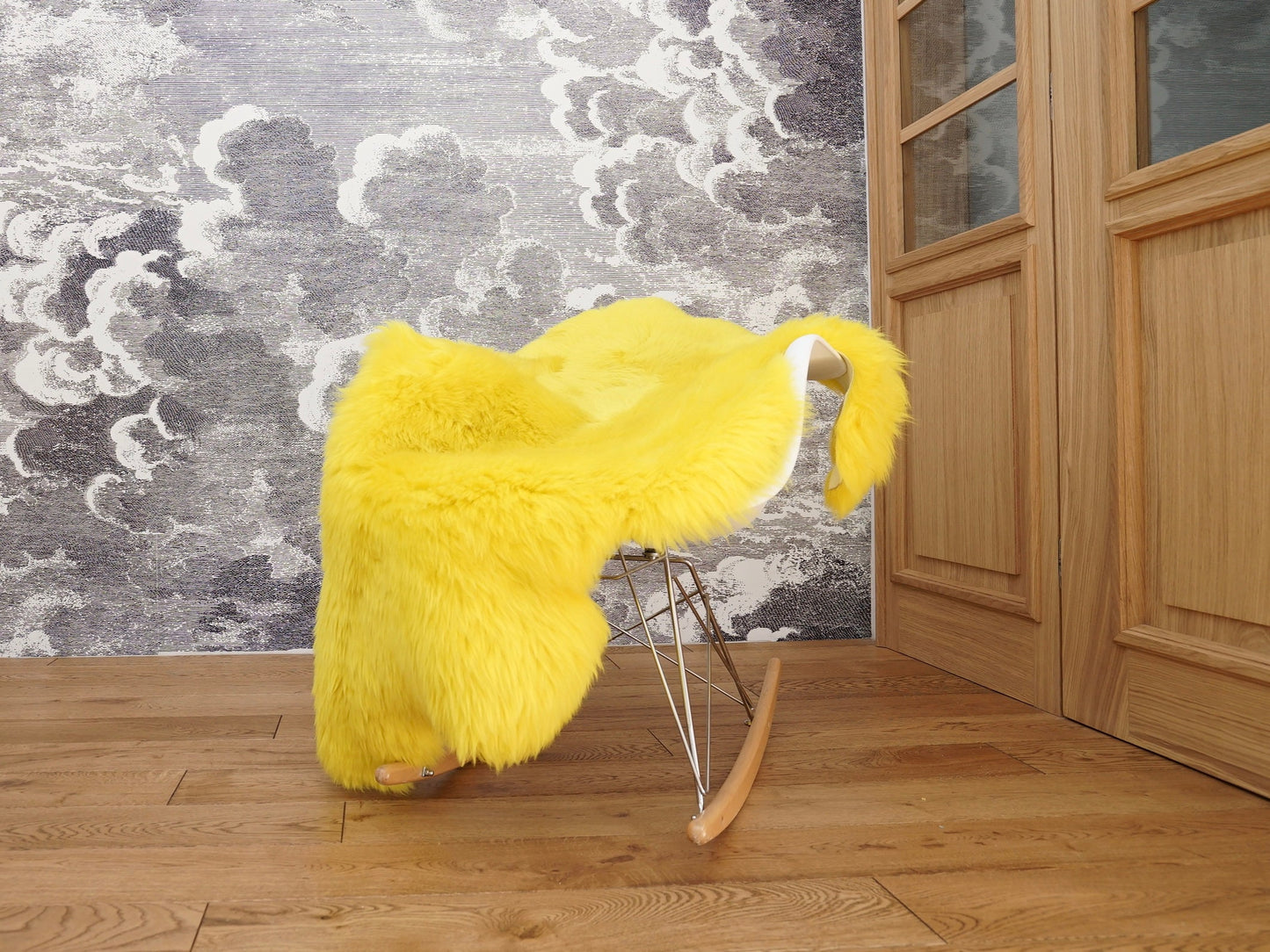 SHEEPSKIN Yellow Throw Genuine leather Sheep Skin Dyed Decorative rug  yellow comfy, cozy, hair is very thick, shiny !