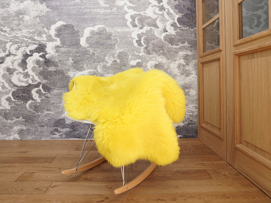 SHEEPSKIN Yellow Throw Genuine leather Sheep Skin Dyed Decorative rug  yellow comfy, cozy, hair is very thick, shiny !