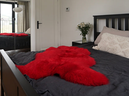Regular SHEEPSKIN Red Throw Genuine leather Sheep Skin 48 " x 28"  Decorative rug Natural comfy, cozy, hiny !