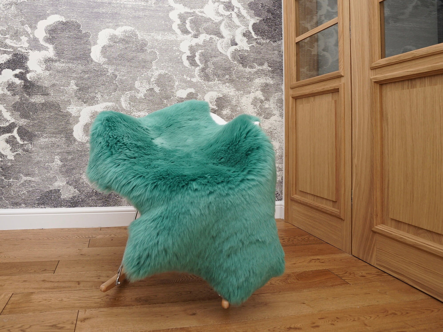 SHEEPSKIN green sea-blue Throw Genuine leather Sheep Skin Dyed Decorative rug  green comfy, cozy, hair is very thick, shiny !