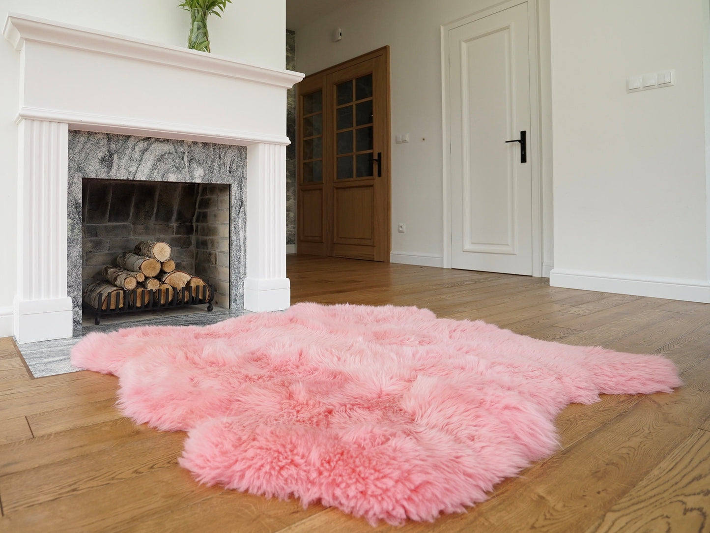 GIANT SHEEPSKIN Double XXXL Pink Throw Genuine leather Sheep Skin 50" x 50" Decorative rug Natural comfy, cozy