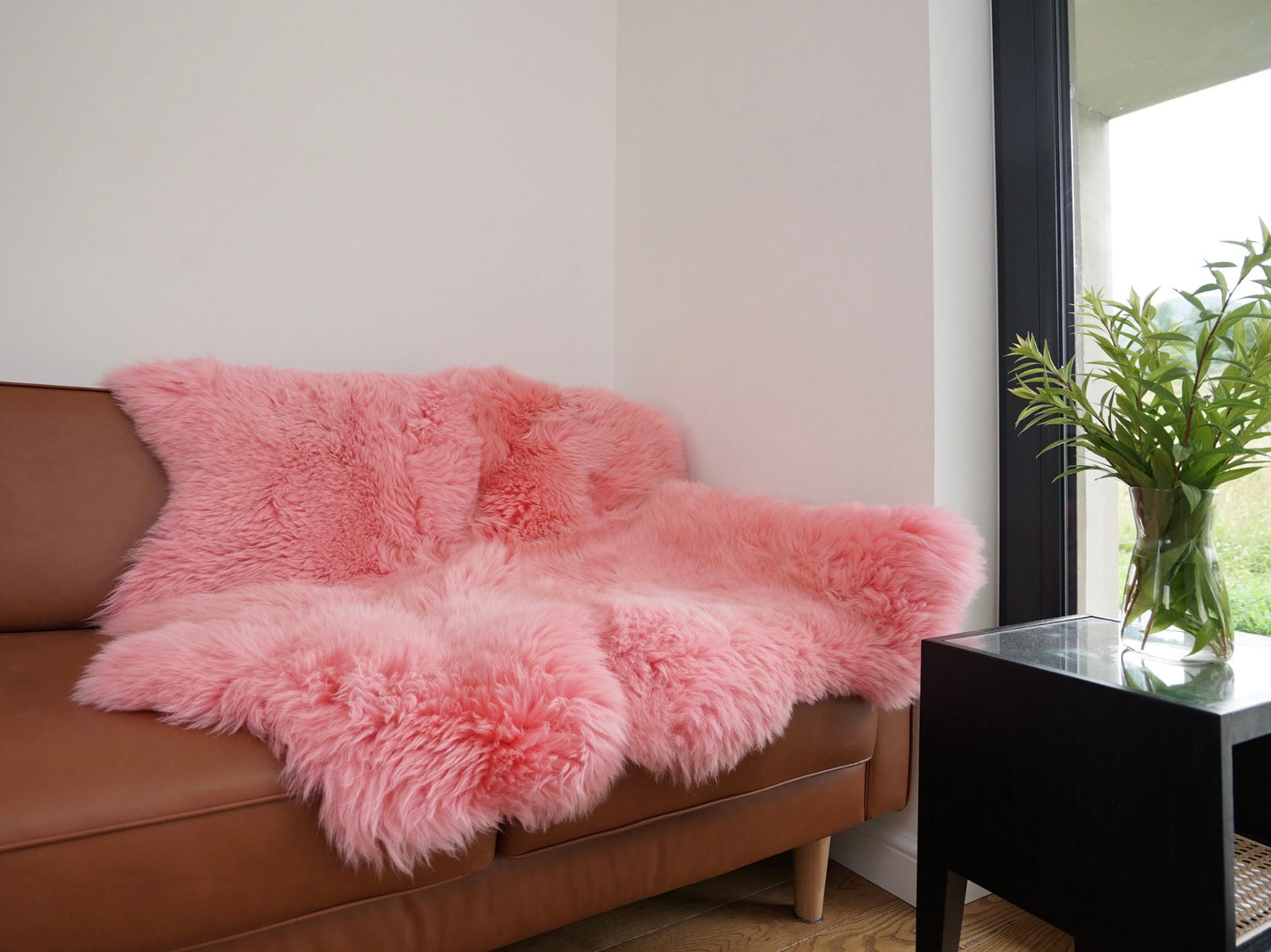 GIANT SHEEPSKIN Double XXXL Pink Throw Genuine leather Sheep Skin 50" x 50" Decorative rug Natural comfy, cozy