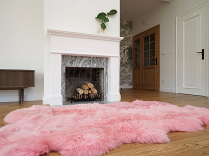 GIANT RUG FOUR sheepskin  Pink Throw Genuine leather Sheep Skin Decorative rug White comfy, cozy, Natural very thic!