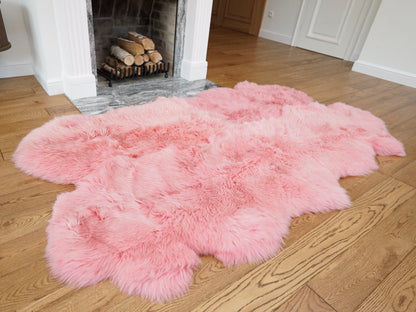 GIANT RUG FOUR sheepskin  Pink Throw Genuine leather Sheep Skin Decorative rug White comfy, cozy, Natural very thic!