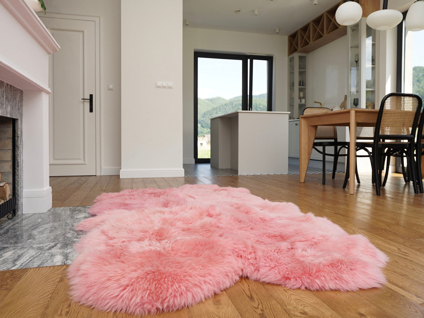 GIANT RUG FOUR sheepskin  Pink Throw Genuine leather Sheep Skin Decorative rug White comfy, cozy, Natural very thic!