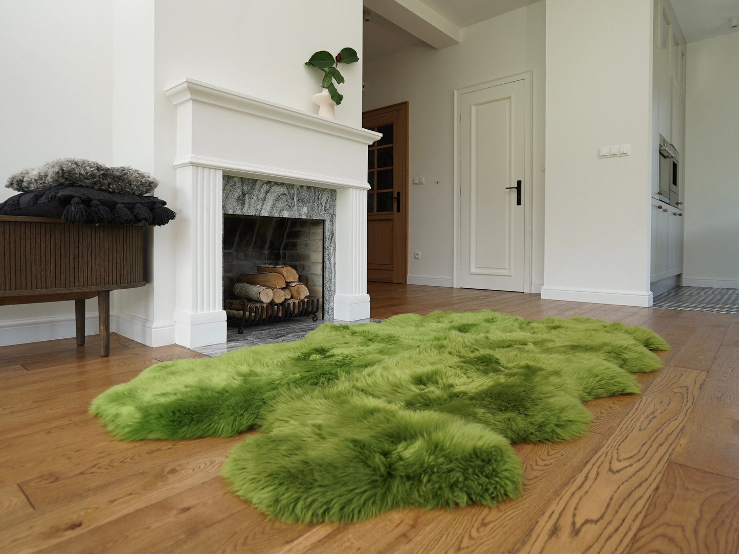 GIANT RUG FOUR sheepskin  Green Throw Genuine leather Sheep Skin Decorative rug Green comfy, cozy, Natural very thic!