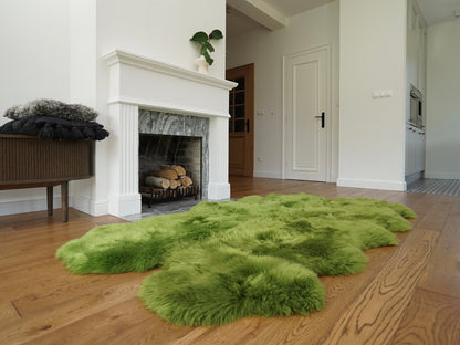 GIANT RUG FOUR sheepskin  Green Throw Genuine leather Sheep Skin Decorative rug Green comfy, cozy, Natural very thic!