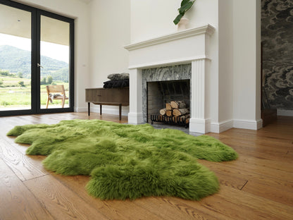 GIANT RUG FOUR sheepskin  Green Throw Genuine leather Sheep Skin Decorative rug Green comfy, cozy, Natural very thic!