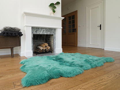 GIANT SHEEPSKIN Triple XXL Mint Green Throw Genuine leather Sheep Skin 64" x 46" Decorative rug Natural comfy,cozy, hair is very thick