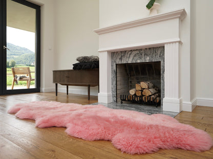 GIANT SHEEPSKIN Double XXL Pink Throw Genuine leather Sheep Skin 79" x 30" Decorative rug Natural comfy, cozy, hair is very thick, shiny !