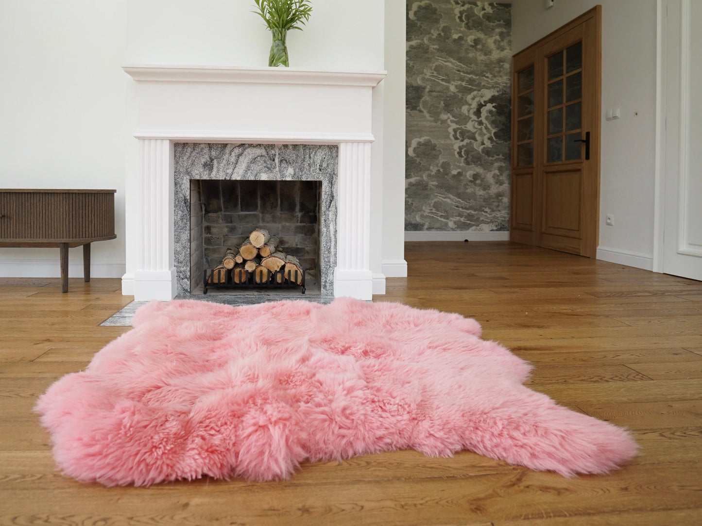 GIANT SHEEPSKIN Double XXXL Pink Throw Genuine leather Sheep Skin 50" x 50" Decorative rug Natural comfy, cozy