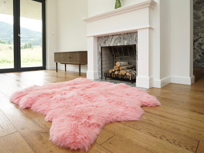 GIANT SHEEPSKIN Double XXXL Pink Throw Genuine leather Sheep Skin 50" x 50" Decorative rug Natural comfy, cozy