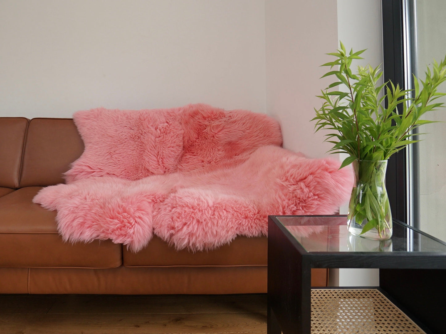 GIANT SHEEPSKIN Double XXXL Pink Throw Genuine leather Sheep Skin 50" x 50" Decorative rug Natural comfy, cozy