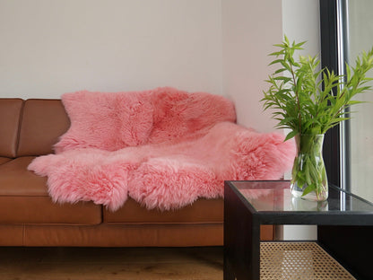 GIANT SHEEPSKIN Double XXXL Pink Throw Genuine leather Sheep Skin 50" x 50" Decorative rug Natural comfy, cozy