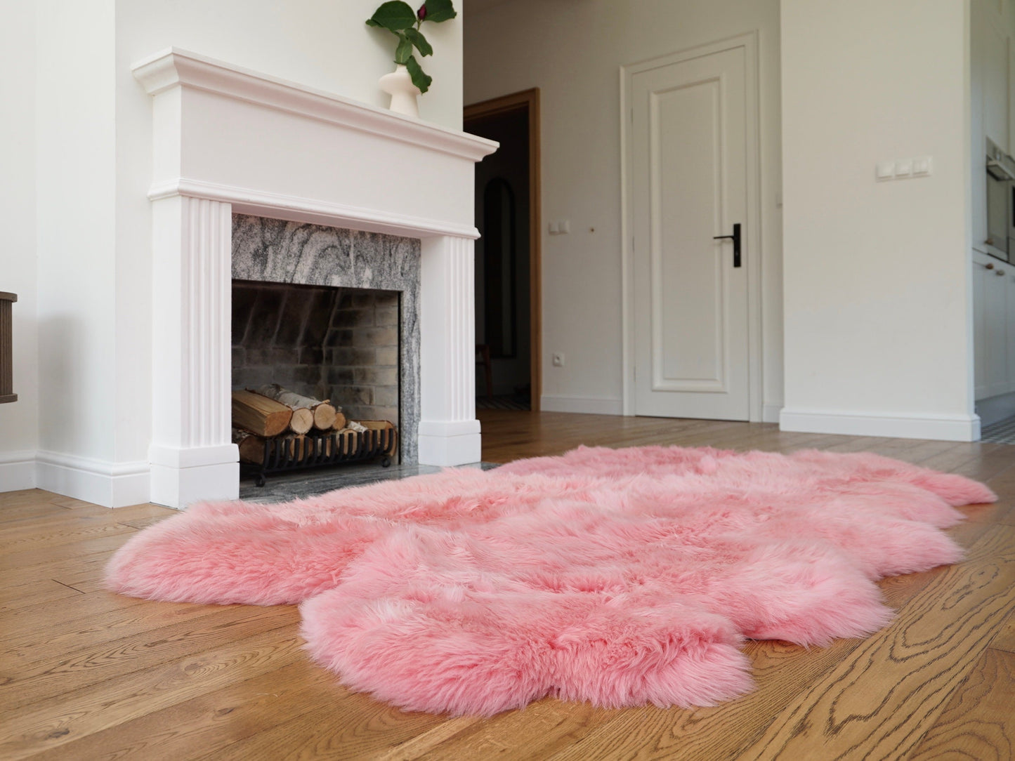 GIANT RUG FOUR sheepskin  Pink Throw Genuine leather Sheep Skin Decorative rug White comfy, cozy, Natural very thic!