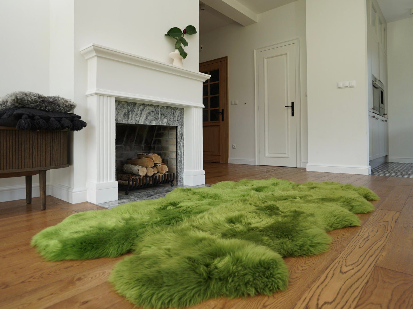 GIANT RUG FOUR sheepskin  Green Throw Genuine leather Sheep Skin Decorative rug Green comfy, cozy, Natural very thic!