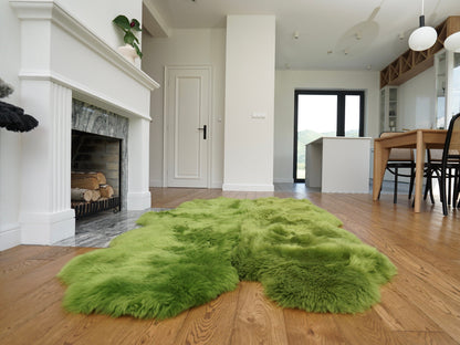 GIANT RUG FOUR sheepskin  Green Throw Genuine leather Sheep Skin Decorative rug Green comfy, cozy, Natural very thic!