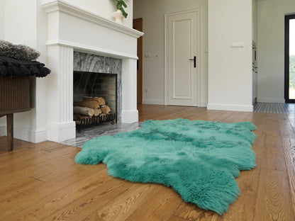 GIANT SHEEPSKIN Triple XXL Mint Green Throw Genuine leather Sheep Skin 64" x 46" Decorative rug Natural comfy,cozy, hair is very thick