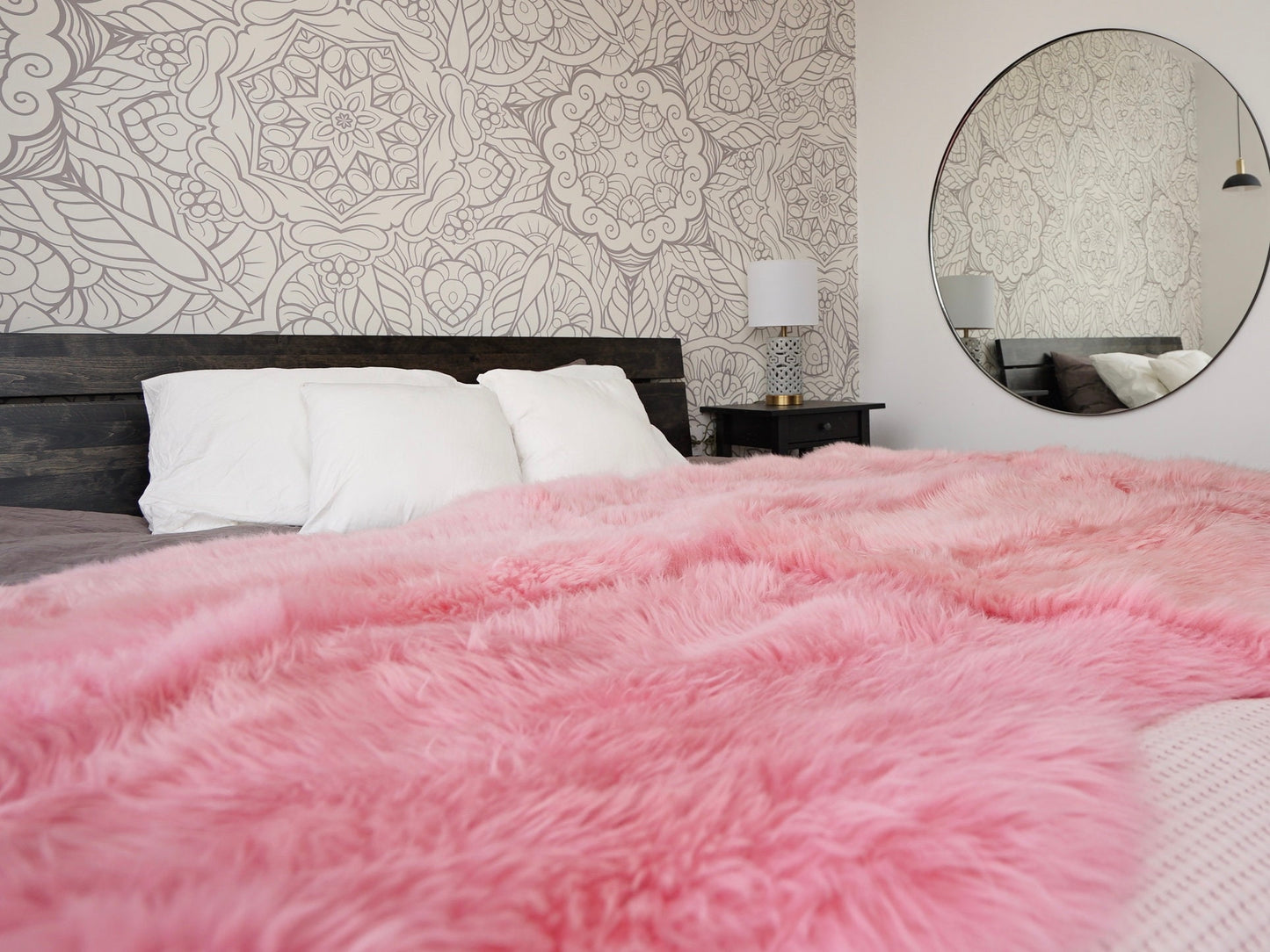 GIANT RUG Four SHEEPSKIN Pink Throw Genuine Leather Sheep Skin Decorative rug - Pink comfy, cozy, natural very thick!