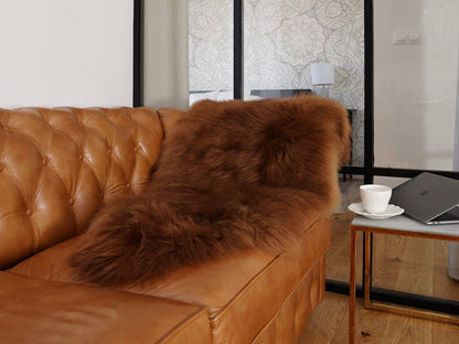 SHEEPSKIN Brown   Throw Genuine BT2 leather Sheep Skin  Decorative rug brown comfy, cozy, hair is very thick, shiny, 48"/ 26"