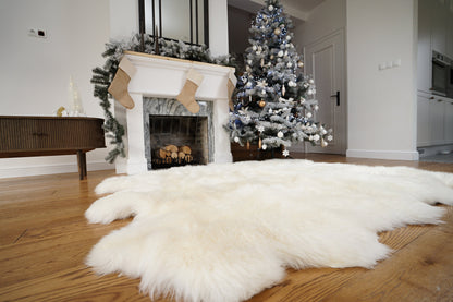 GIANT Rug SEXTO SHEEPSKIN White Throw Genuine Leather Sheep Skin Decorative rug - White comfy, cozy, natural very thick!