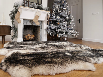 GIANT Rug SEXTO SHEEPSKIN MouflonThrow Genuine Leather Sheep Skin Decorative rug - White comfy, cozy, natural very thick!