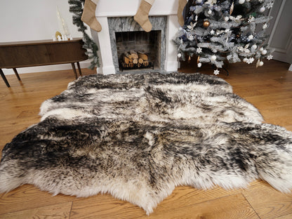 GIANT Rug SEXTO SHEEPSKIN MouflonThrow Genuine Leather Sheep Skin Decorative rug - White comfy, cozy, natural very thick!