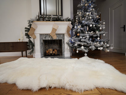 GIANT Rug FOUR SHEEPSKIN White Throw Genuine Leather Sheep Skin Decorative rug - White comfy, cozy, natural very thick!