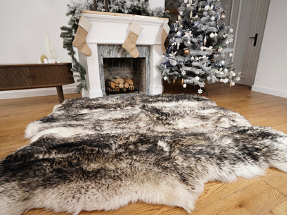 GIANT Rug SEXTO SHEEPSKIN MouflonThrow Genuine Leather Sheep Skin Decorative rug - White comfy, cozy, natural very thick!