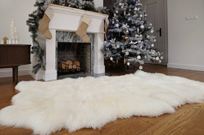 GIANT Rug FOUR SHEEPSKIN White Throw Genuine Leather Sheep Skin Decorative rug - White comfy, cozy, natural very thick!