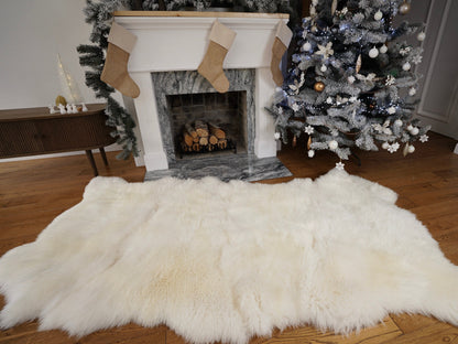 GIANT Rug FOUR SHEEPSKIN White Throw Genuine Leather Sheep Skin Decorative rug - White comfy, cozy, natural very thick!