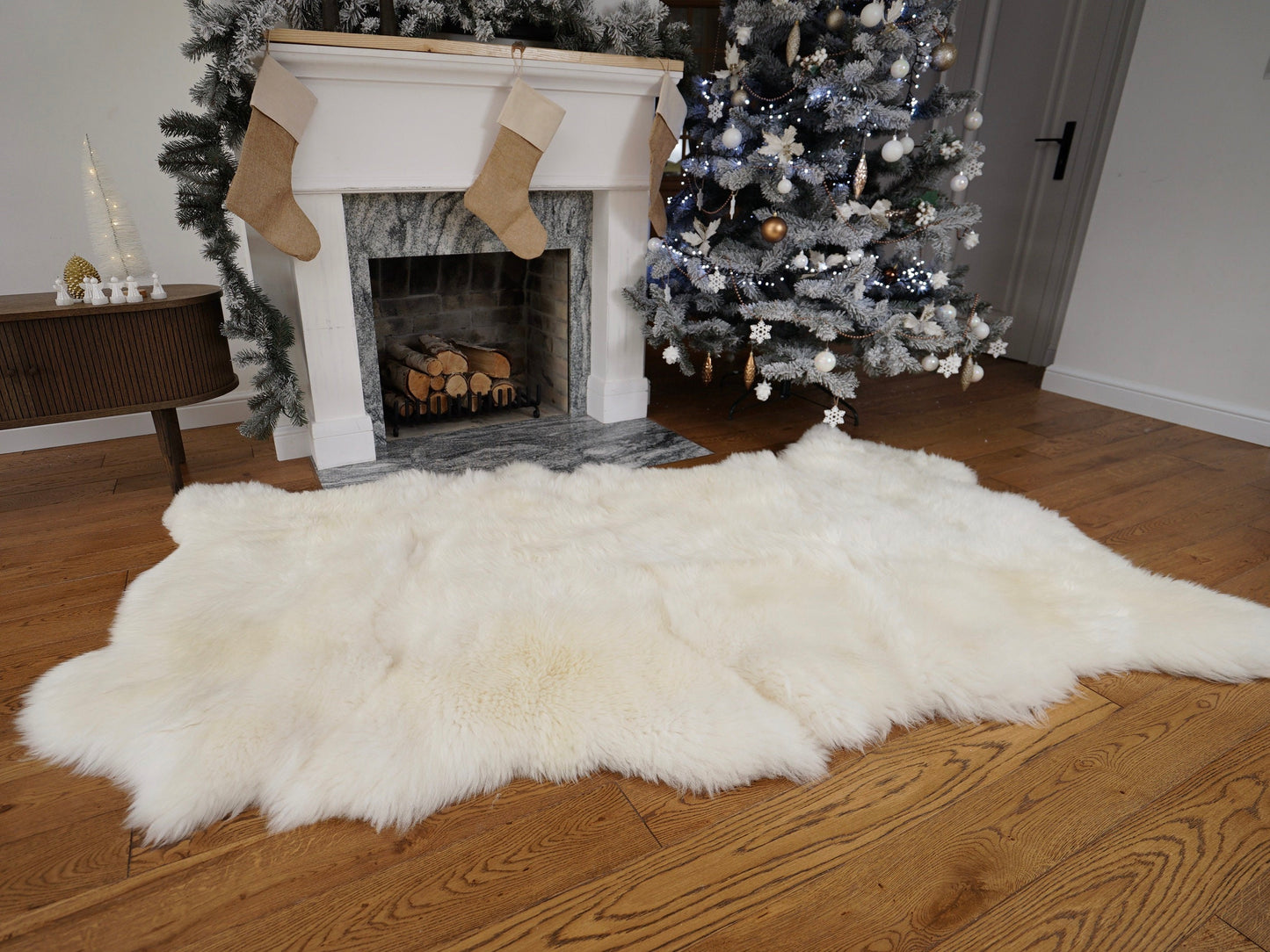 GIANT Rug FOUR SHEEPSKIN White Throw Genuine Leather Sheep Skin Decorative rug - White comfy, cozy, natural very thick!