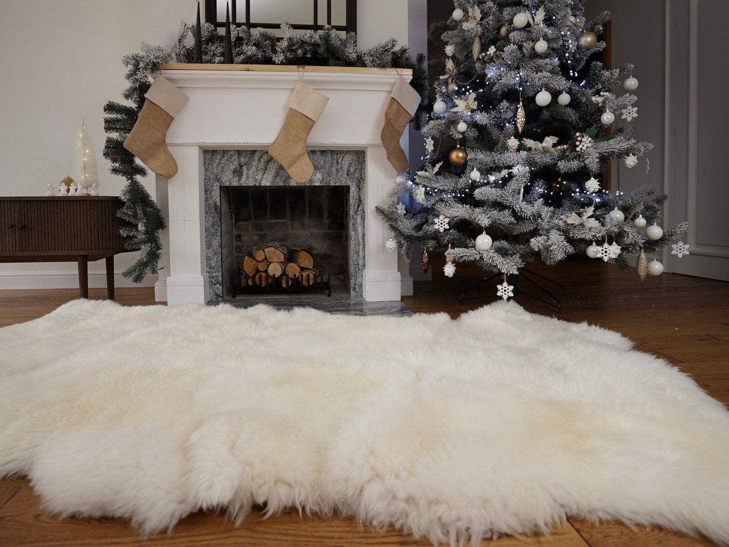 GIANT Rug FOUR SHEEPSKIN White Throw Genuine Leather Sheep Skin Decorative rug - White comfy, cozy, natural very thick!