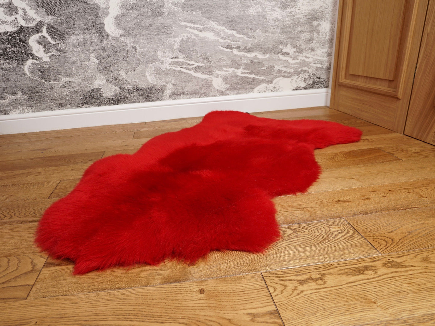 SHEEPSKIN Red X  Throw Genuine leather Sheep Skin  Decorative rug green comfy, cozy, hair is very thick, shiny !