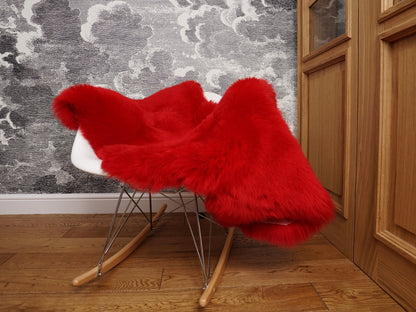 SHEEPSKIN Red X  Throw Genuine leather Sheep Skin  Decorative rug green comfy, cozy, hair is very thick, shiny !