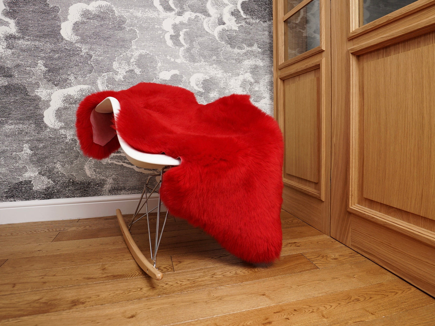 SHEEPSKIN Red X  Throw Genuine leather Sheep Skin  Decorative rug green comfy, cozy, hair is very thick, shiny !