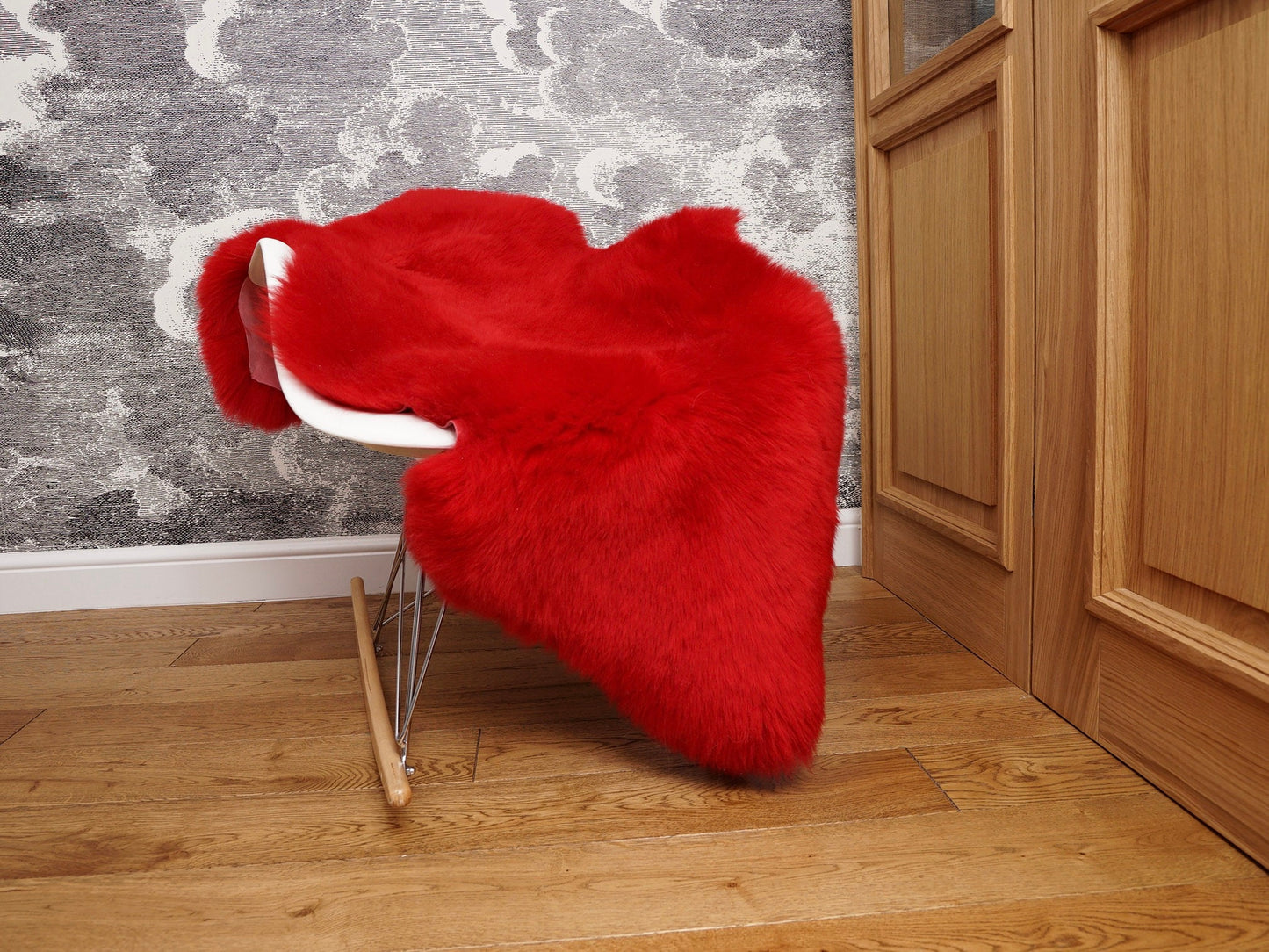 SHEEPSKIN Red X  Throw Genuine leather Sheep Skin  Decorative rug green comfy, cozy, hair is very thick, shiny !