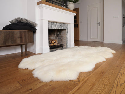 GIANT RUG FOUR sheepskin  White Throw Genuine leather Sheep Skin Decorative rug White comfy, cozy, Natural very thic!