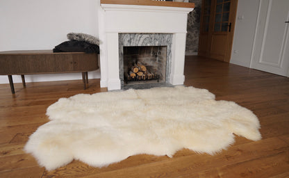 GIANT RUG FOUR sheepskin  White Throw Genuine leather Sheep Skin Decorative rug White comfy, cozy, Natural very thic!