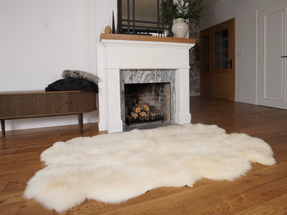 GIANT RUG FOUR sheepskin  White Throw Genuine leather Sheep Skin Decorative rug White comfy, cozy, Natural very thic!