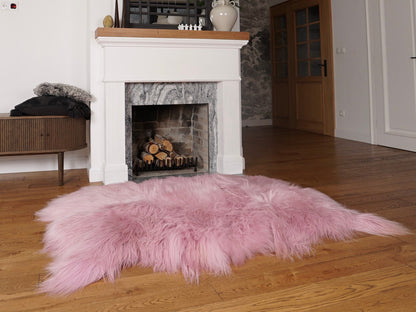 GIANT SHEEPSKIN Triple XXL Pink Throw Genuine leather Sheep Skin 64" x 46" Decorative rug Natural comfy,cozy, hair is very thick, shiny !