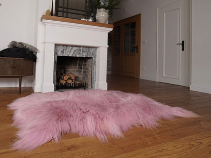 GIANT SHEEPSKIN Triple XXL Pink Throw Genuine leather Sheep Skin 64" x 46" Decorative rug Natural comfy,cozy, hair is very thick, shiny !